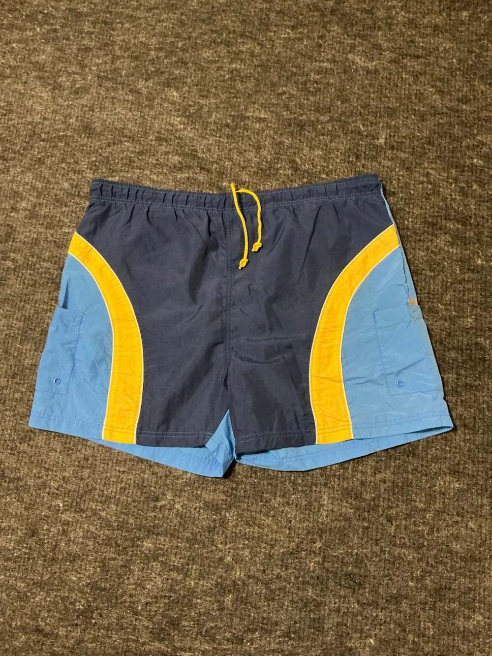 Sand N Sun Fiesta Mesh Lined Swim Trunks Mens Size Large Yellow Blue